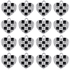 30Pcs Alloy Rhinestone Pendants, Enamel Style, Heart Charms