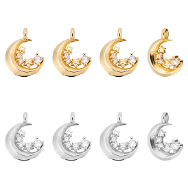8 piezas 2 dijes de circonita cúbica transparente con micropavé de latón ecológico de color, sin plomo y cadmio, luna