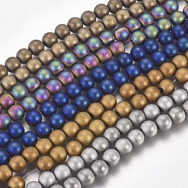 Vacuum Plating Magnetic Synthetic Hematite Beads Strands, Frosted, Round