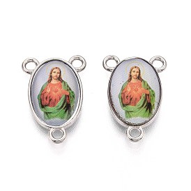 Сплав ссылки люстра компонент, 3 Разъемы петли, центральная часть четок, на Пасху, без кадмия и без свинца, овальные с девственной, платина