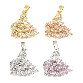 Brass Micro Pave Cubic Zirconia Pendants, Swan Charms