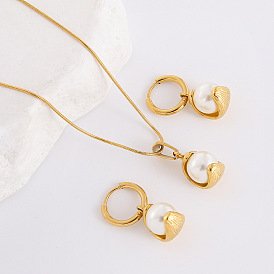 304 комплекты из ожерелий и серег-колец из нержавеющей стали, с жемчугом из раковины 