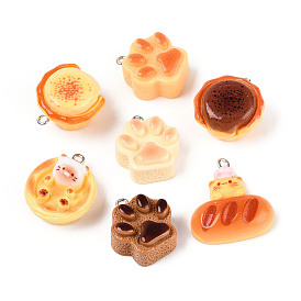 Непрозрачные подвески смолы, имитация еды, разнообразные, с платиновыми железными петлями