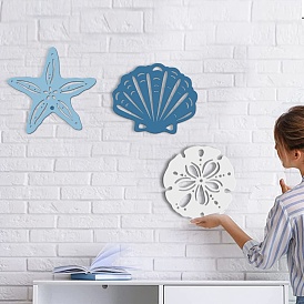 Ocean Theme Wood Wall Decoration, for Kitchen Bathroom Waterprrof Wall Decoration, Starfish & Shell & Flower