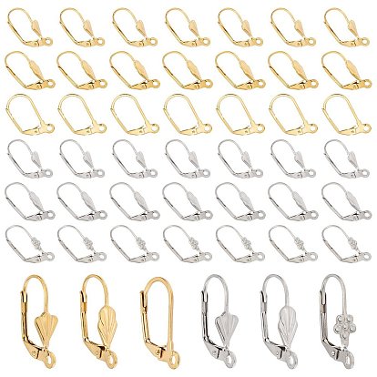 48Pcs 6 Styles 304 Stainless Steel Shell Leverback Earring Findings, with Loop