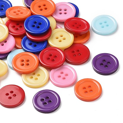 Resin Buttons, Dyed, Flat Round
