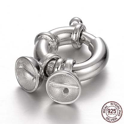 Plaqué platine 925 ensembles de fermoirs à ressort en argent sterling, avec des fermoirs pour cordon, 22x14x5mm, Trou: 1mm, pin: 1 mm