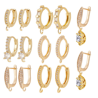 12шт. 6 стиль латунные микропаве прозрачные кубические цирконии кольца фурнитура, с горизонтальной петлей