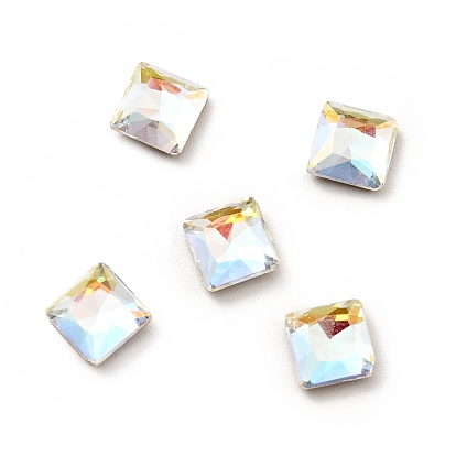 K9 Glass Rhinestone Cabochons, Flat Back & Back Plated, Faceted, Square