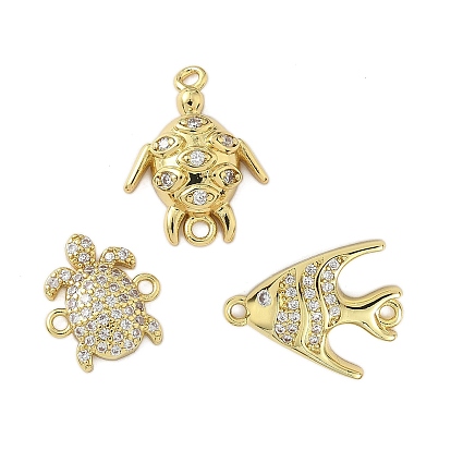 Подвески-коннекторы с морскими животными из латуни с микропаве из прозрачного кубического циркония, реальный 18 k позолоченный, стойки покрытие, долговечный, без кадмия и без свинца