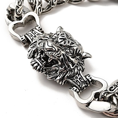 Men's Alloy Tiger Head Link Bracelet with Curb Chains, Punk Metal Jewelry