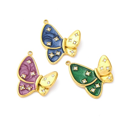 304 нержавеющей стальной эмали подвески, со стразами, очарование бабочки, вакуумное покрытие pvd, реальный 18 k позолоченный