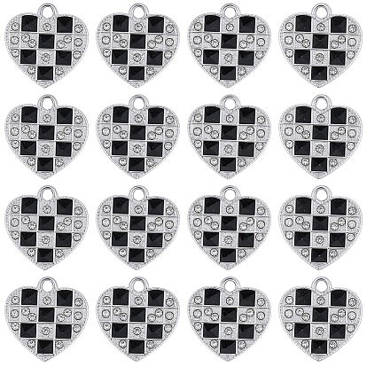 30Pcs Alloy Rhinestone Pendants, Enamel Style, Heart Charms