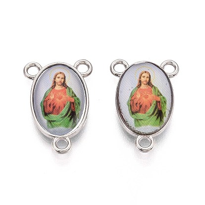 Сплав ссылки люстра компонент, 3 Разъемы петли, центральная часть четок, на Пасху, без кадмия и без свинца, овальные с девственной, платина