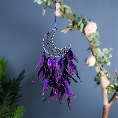 Лунная паутина/сетка с подвесными украшениями из перьев, с железным кольцом, для украшения домашней спальни