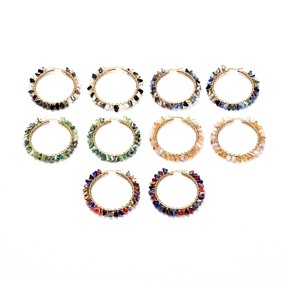 Boucles d'oreilles créoles avec perles triangulaires en verre électrolytique, avec 304 embouts en acier inoxydable et fil de cuivre, or