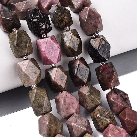Rhodonite naturelles brins de perles, perles à facettes taillées en diamant, losange, avec des perles de rocaille