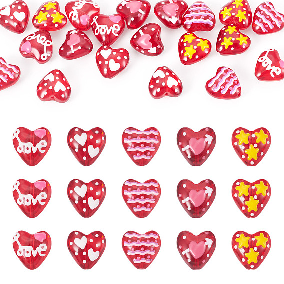 20 шт. 5 стили стеклянные эмалевые бусины, бусины ручной работы, сердце