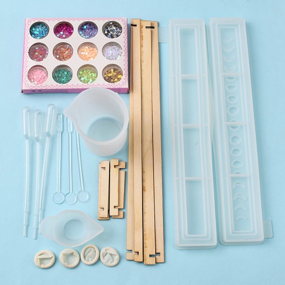 DIY Storage Box Silicone Molds Kits, Including Nail Art Sequins/Paillette, Plastic Round Stirring Rod, Plastic Pipettes, Latex Finger Cots, Silicone Stirring Bowl, Plastic Measuring Cup