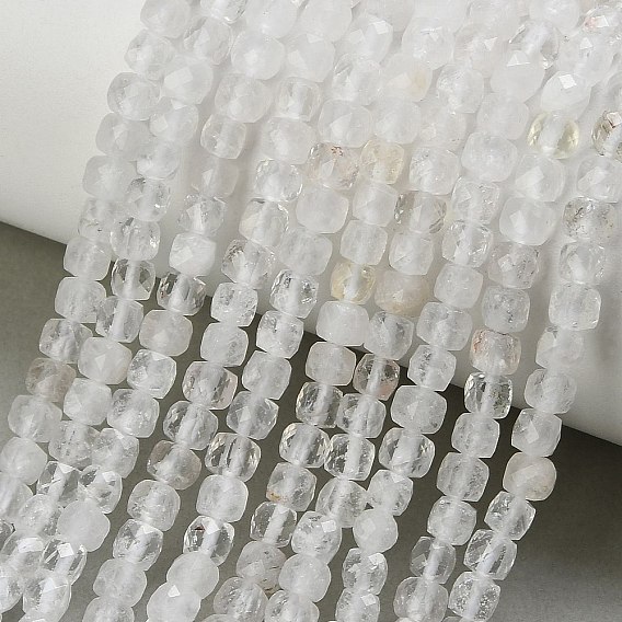 Natural Quartz Crystal Beads Strands, Rock Crystal, Faceted Cube
