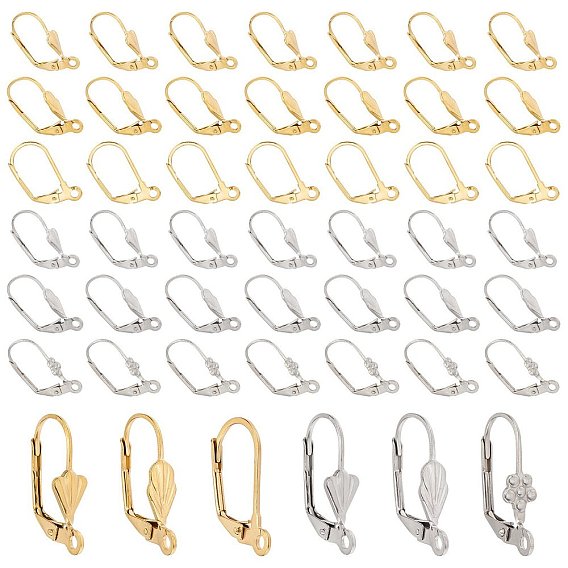48Pcs 6 Styles 304 Stainless Steel Shell Leverback Earring Findings, with Loop