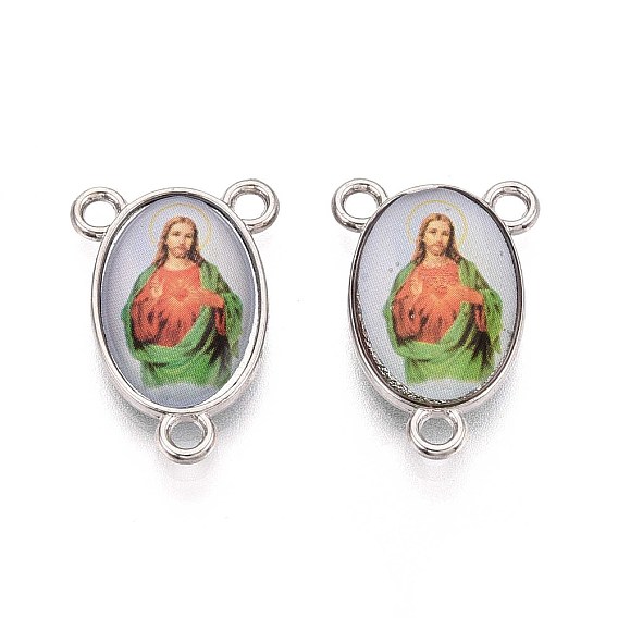 Сплав ссылки люстра компонент, 3 Разъемы петли, центральная часть четок, на Пасху, без кадмия и без свинца, овальные с девственной, платина