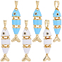6Pcs 2Colors Brass Micro Pave Cubic Zirconia Pendants, with Enamel, Long-Lasting Plated, Rack Plating, Lead Free & Cadmium Free, Real 18K Gold Plated, Fish Charms