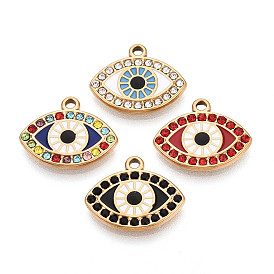 304 из нержавеющей стали горный хрусталь подвески, Злые чары глаз, с эмалью, вакуумное покрытие pvd, реальный 18 k позолоченный