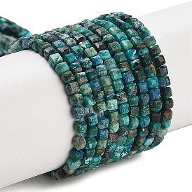 Natural Chrysocolla and Lapis Lazuli Beads Strands, Faceted Table Cut Cube