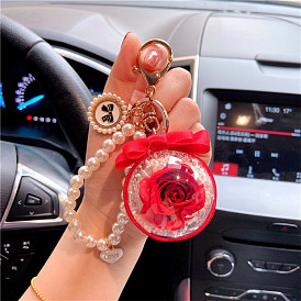 Charmants accessoires floraux : porte-clés en perles de fleur éternelle avec nœud papillon pour clés de voiture et sacs pour femmes