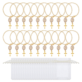 20 Крест и овальная фигурка Девы Марии 304 Декоративный кулон из нержавеющей стали со стразами и эмалью, с 20шт. мешочков из органзы, для зеркала заднего вида, декор салона автомобиля