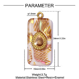 304 подвески из нержавеющей стали смолы, прямоугольник с подвесками-слезинками, с эмалью, ионное покрытие (ip), долговечный, зеркальная полировка