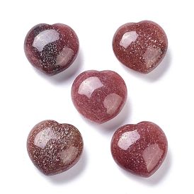 Pierre d'amour de coeur de quartz de fraise naturelle, pierre de palme de poche pour équilibrer le reiki