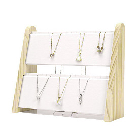2-Tier PU Leather Pendant & Necklace Display Stands, Necklace Organizer Holder with Wooden Base