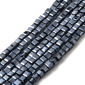 Cube Shaped Black Plated Crystal Glass Beads Strands, Faceted, 2x2x2mm, Hole: 1mm, about 101pcs/strand, 9 inch