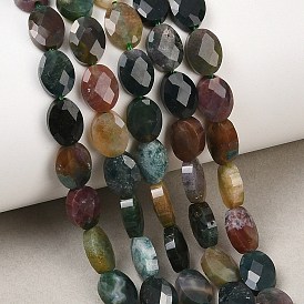 Природного индийского агата бисер нитей, граненые, Плоско-овальные