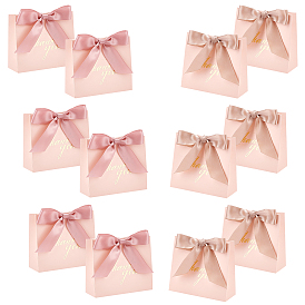 PandaHall Elite 12 Sets 2 Styles Rectangle with Marble Pattern Folding Paper Candy Bags, with Polyester Ribbon and Word, Gift Wrapping Bags, for Presents Candies Cookies