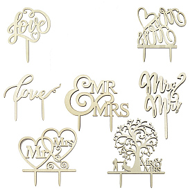 Wood Cake Toppers, Cake Insert Cards, for Wedding Cake Decoration, Tree/Word