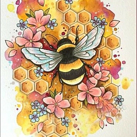 DIY Bees Theme Diamond Painting Kits, Including Canvas, Resin Rhinestones, Diamond Sticky Pen, Tray Plate and Glue Clay