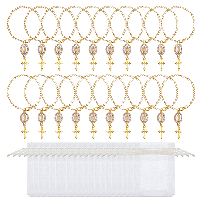 20 Крест и овальная фигурка Девы Марии 304 Декоративный кулон из нержавеющей стали со стразами и эмалью, с 20шт. мешочков из органзы, для зеркала заднего вида, декор салона автомобиля