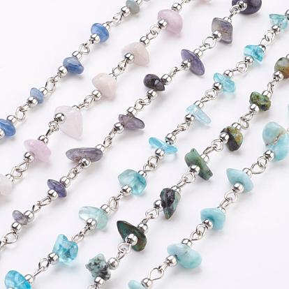 Chaînes de pépites de pierres précieuses à la main, non soudée, avec épingle à œil en fer et perles en laiton