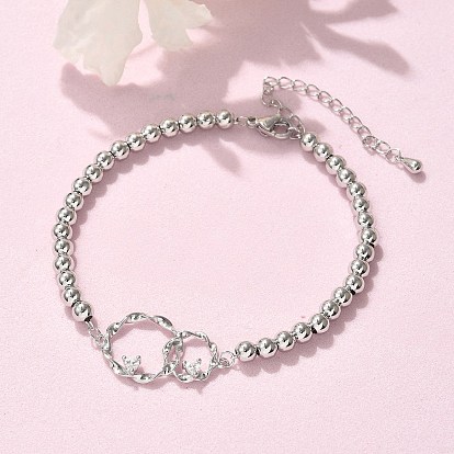 Браслеты из латунных круглых бусин, браслеты с цветочными звеньями для женщин, с кубического циркония