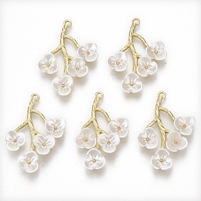 Alloy Pendants, with ABS Plastic, Branch and Leaves, White