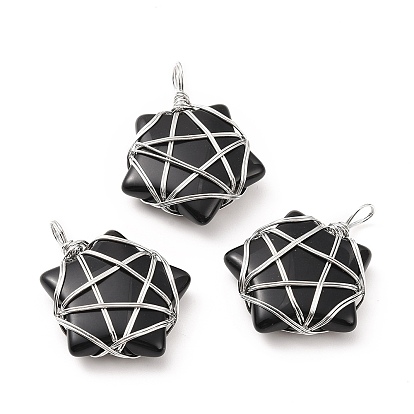 Природные и синтетические Gemstone подвески, с обмоткой из медной проволоки, без кадмия и без свинца, смешанные окрашенные и неокрашенные, звезда
