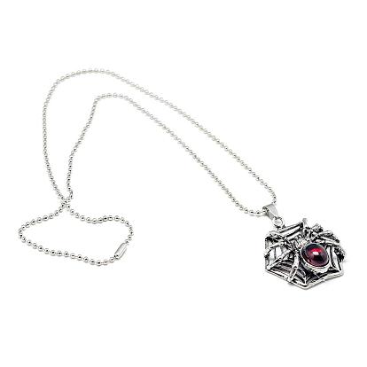 Alloy Glass Pendant Necklaces, with Iron Ball Chains, Spider