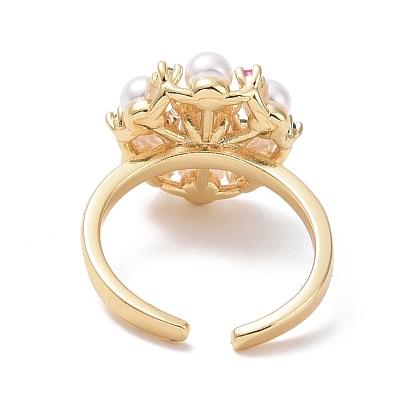 Красочное открытое кольцо с цветком кубического циркония и акриловым жемчугом, украшения из латуни для женщин, без кадмия и без свинца