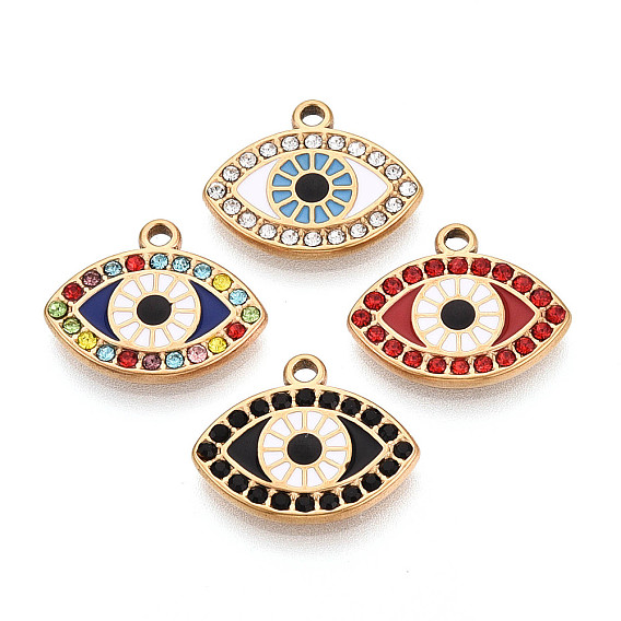 304 из нержавеющей стали горный хрусталь подвески, Злые чары глаз, с эмалью, вакуумное покрытие pvd, реальный 18 k позолоченный