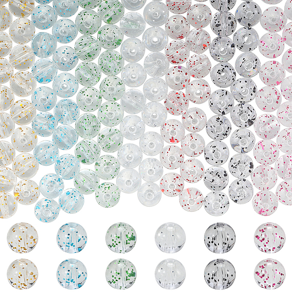 350 шт 7 цвета прозрачные акриловые бусины, с блеском порошок, круглые