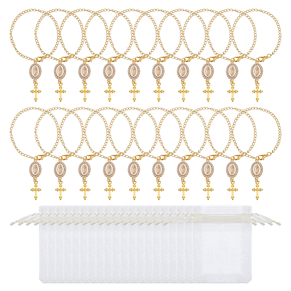 20 Крест и овальная фигурка Девы Марии 304 Декоративный кулон из нержавеющей стали со стразами и эмалью, с 20шт. мешочков из органзы, для зеркала заднего вида, декор салона автомобиля