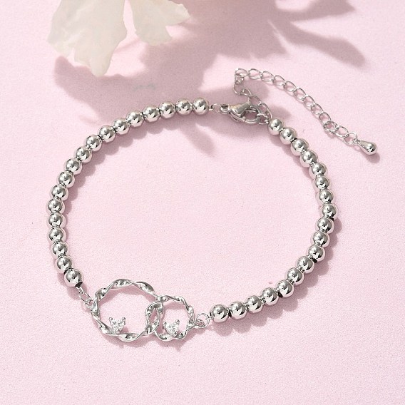 Браслеты из латунных круглых бусин, браслеты с цветочными звеньями для женщин, с кубического циркония